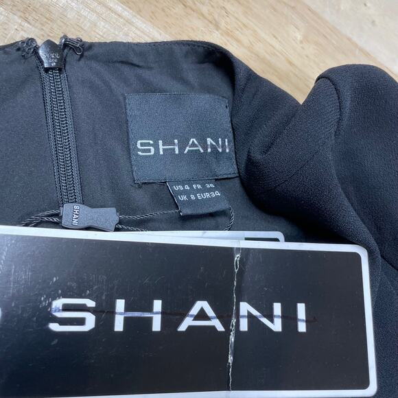 Shani NWT Lace-Trim Crepe Fit & Flare Dress Black Size 4 Crepe Career Wedding - Picture 5 of 10